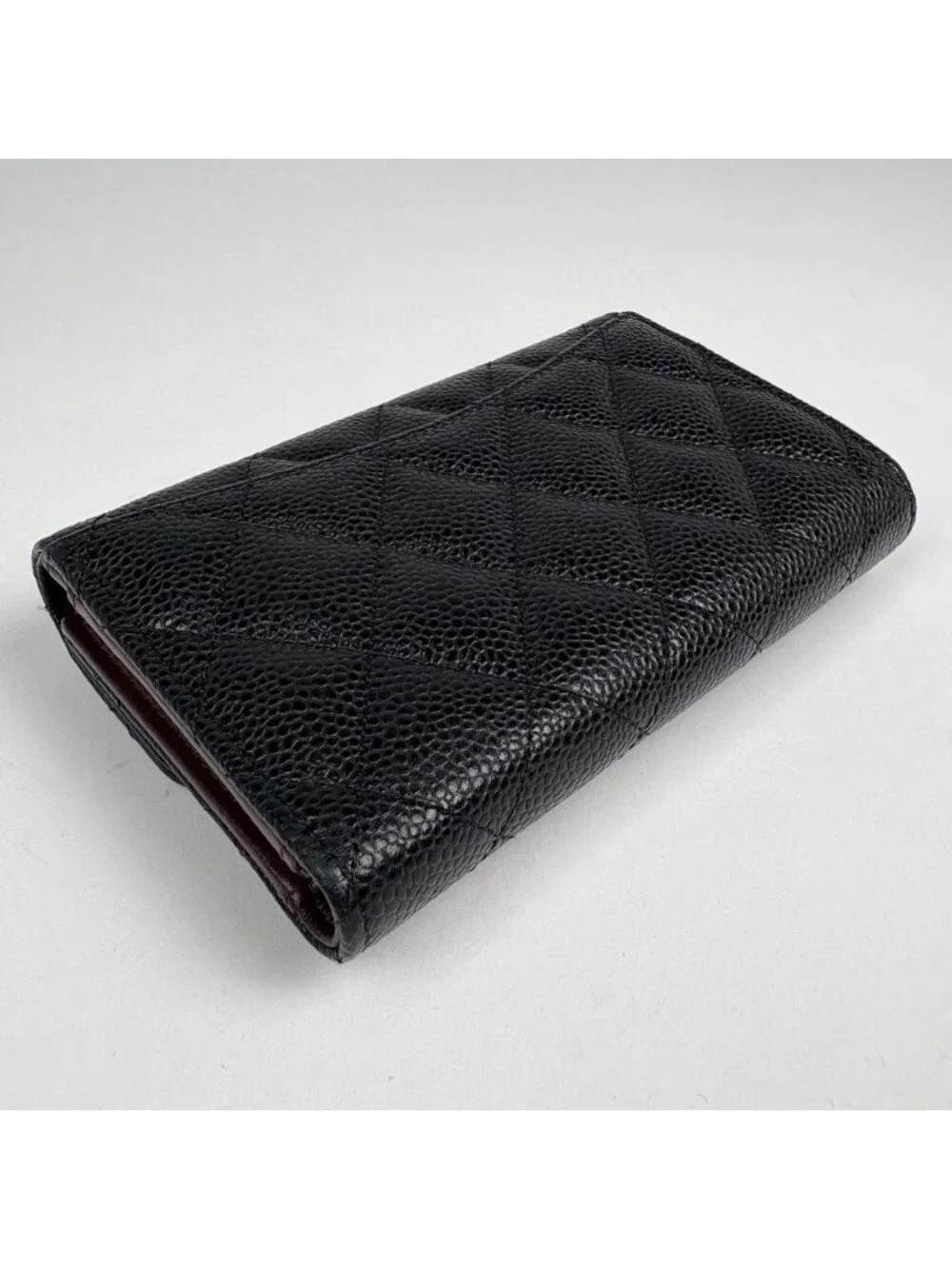 Chanel Trifold Wallet CC Logo Caviar Leather Black